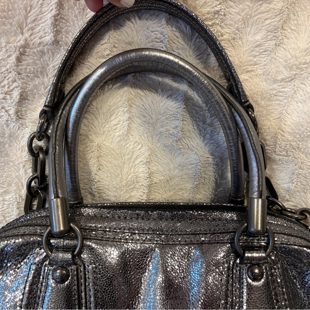 Vintage Coach 🩶Limited Edition Kristin Gray Metallic Silver Studded Handbag RARE - Picture 8 of 16